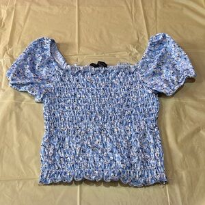 Floral Blue Smocked Women's Top size Medium
